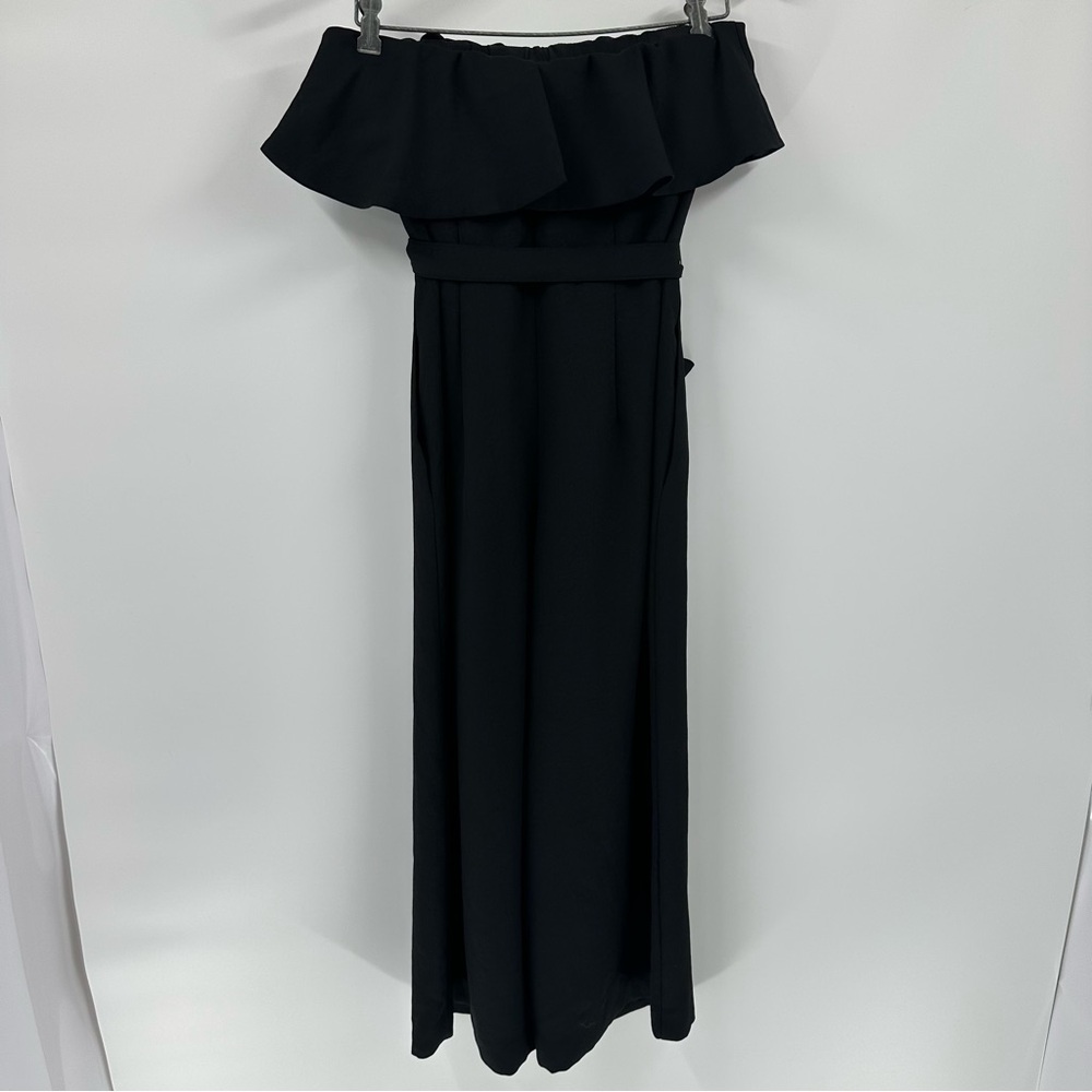 ARITZIA Babaton Black Flutter Jumpsuit Sz 8 Self Tie Belt Resort Party Pretty - Picture 8 of 16